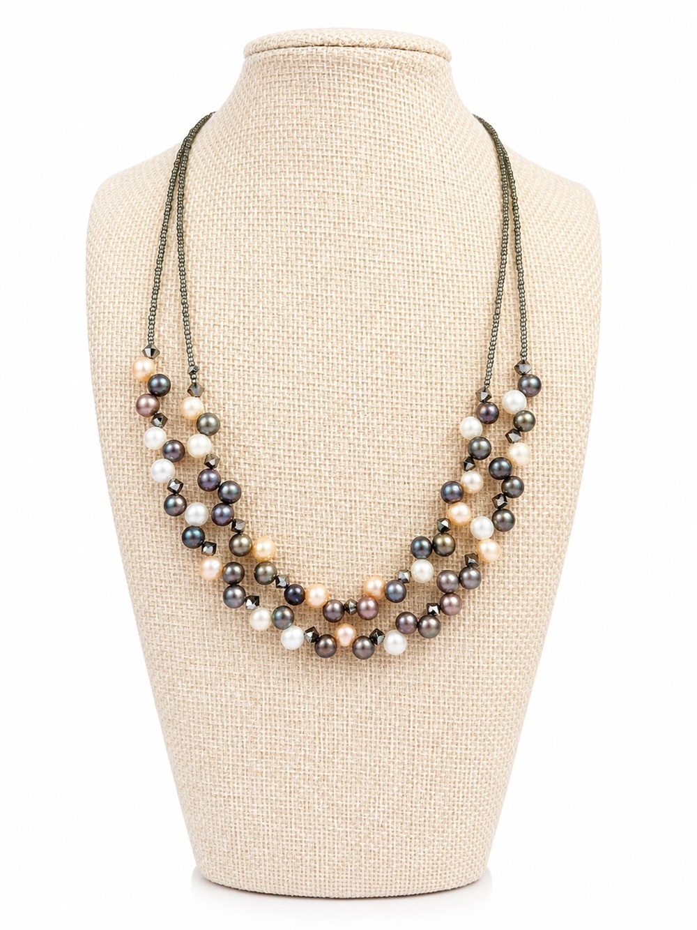 Lia Sophia Pearl Eclipse Layered Beaded Boho Statement Necklace Multicolor